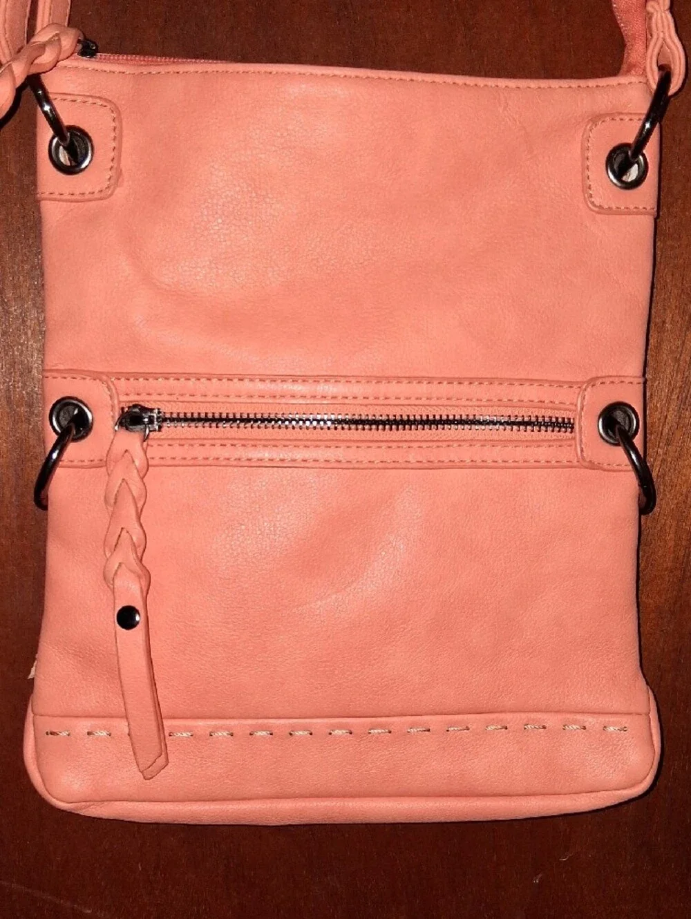 Compact Peach Crossbody Bag with Front Zip Pocket